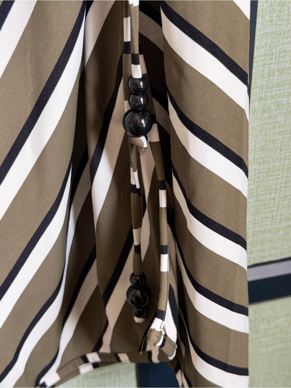 Solid & Striped Olive Green Diagonal Stipe Ruched High Slit Midi Skirt, Size XL - Picture 3 of 9